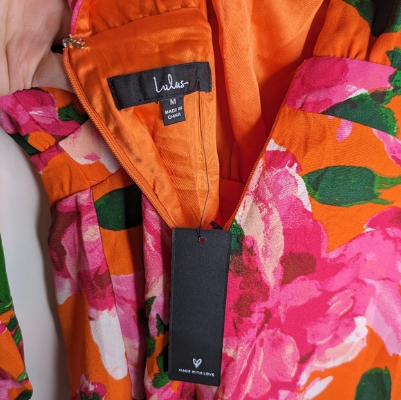 Lulu's Romper Sweetest Song Orange Floral Print Backless Long Sleeve NWT - Picture 15 of 16